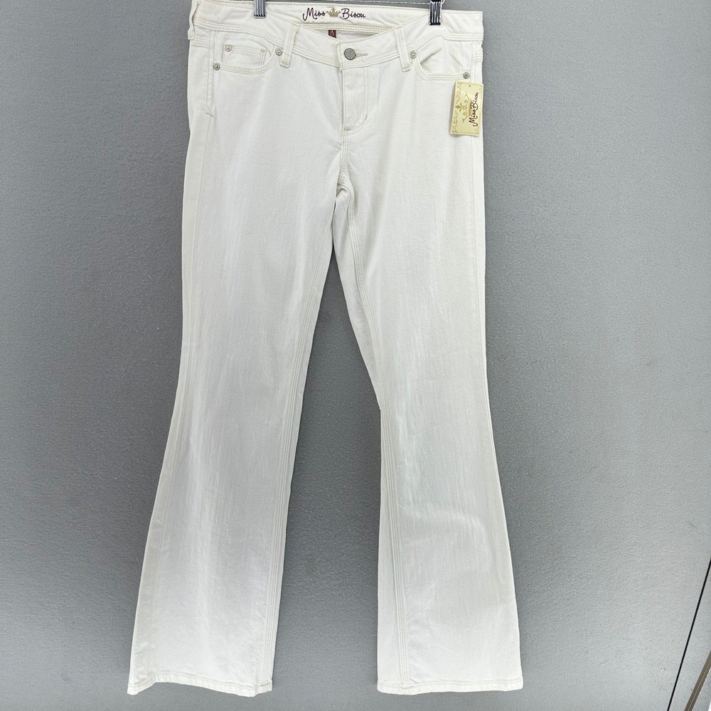 Y2K Miss Bisou White Embellished Bootcut Jeans DEADSTOCK Studded Flared 29